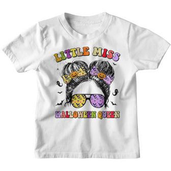Little Miss Halloween Queen Messy Bun Girl Halloween Youth T-shirt - Thegiftio UK