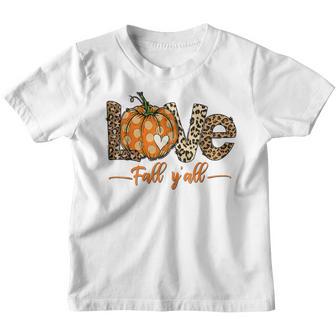 Love Fall Yall Leopard Peace Love Fall Funny Thanksgiving Youth T-shirt - Thegiftio UK