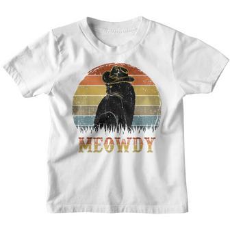 Meowdy Funny Country Music Black Cat Cowboy Hat Vintage Youth T-shirt - Thegiftio UK