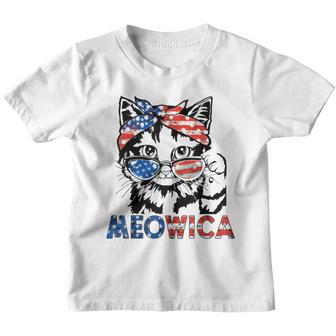 Meowica Cat Sunglasses American Flag 4Th Of July Merica Usa Youth T-shirt - Thegiftio UK