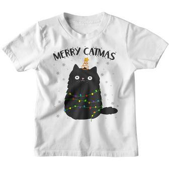 Merry Catmas Cat Christmas Tree Kids Girls Boys Meowy Catmas Youth T-shirt - Seseable