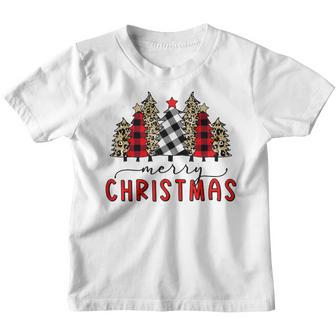 Merry Christmas Buffalo Plaid & Leopard Tree Gifts For Women Youth T-shirt - Thegiftio UK