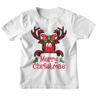 Merry Christmas For Women Kids Buffalo Plaid Reindeer Youth T-shirt - Thegiftio UK