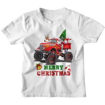 Merry Christmas Santa Monster Truck Xmas Tree Toddler Boy Youth T-shirt - Thegiftio UK