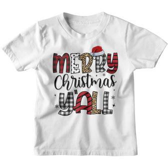 Merry Christmas Yall Leopard Buffalo Plaid Pajama Family Youth T-shirt - Thegiftio UK