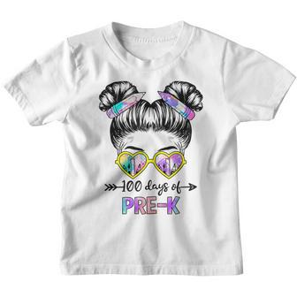 Messy Bun Hair 100Th Day Of School Pre K For Girls Youth T-shirt - Thegiftio UK