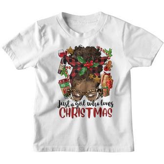 Messy Bun Just A Girl Who Loves Christmas Afro Black Women Youth T-shirt - Thegiftio UK
