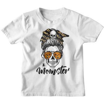 Messy Bun Monster Pun Momster Halloween Costume Skull Mom Youth T-shirt - Thegiftio UK