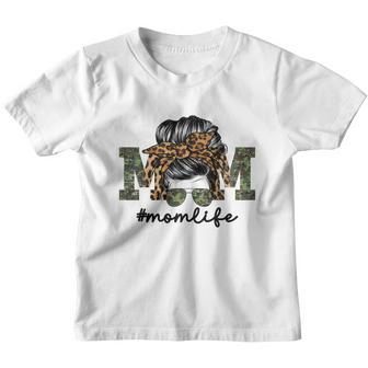Mom Life Messy Bun Hair Camouflage Mothers Day Youth T-shirt - Thegiftio UK