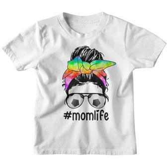 Mom Life Soccer Mom Colorful Messy Bun Youth T-shirt - Thegiftio UK