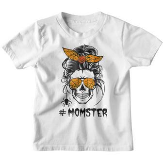 Momster Halloween Costume Skull Mom Messy Hair Bun Monster V21 Youth T-shirt - Thegiftio UK