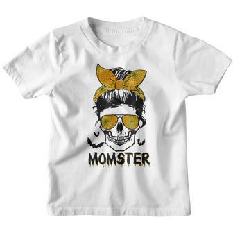 Momster Womens Halloween Messy Bun Mom Ster Mom Women V15 Youth T-shirt - Thegiftio UK
