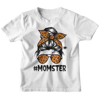Momster Womens Halloween Messy Bun Mom Ster Mom Women V16 Youth T-shirt - Thegiftio UK
