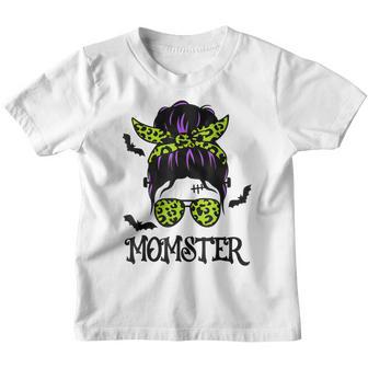 Momster Womens Halloween Messy Bun Mom Ster Mom Women V24 Youth T-shirt - Thegiftio UK