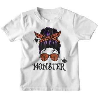 Momster Womens Halloween Messy Bun Mom Ster Mom Women V25 Youth T-shirt - Thegiftio UK