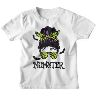 Momster Womens Halloween Messy Bun Mom Ster V10 Youth T-shirt - Thegiftio UK