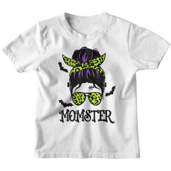 Momster Womens Halloween Messy Bun Mom Ster V7 Youth T-shirt - Thegiftio UK
