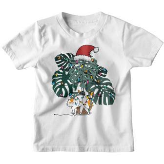 Monstera Deliciosa And Cat Merry Christmas Youth T-shirt - Thegiftio UK