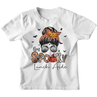 One Spooky Lunch Aide Messy Bun Women Pumpkin Halloween Youth T-shirt - Thegiftio UK