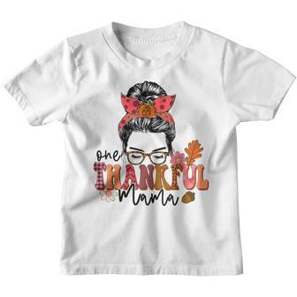 One Thankful Mama Funny Messy Bun Fall Autumn Thanksgiving V31 Youth T-shirt - Thegiftio UK