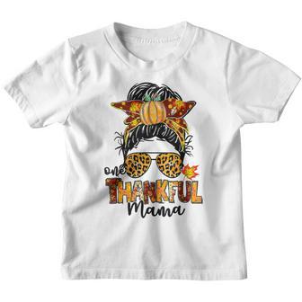 One Thankful Mama Funny Messy Bun Fall Autumn Thanksgiving V40 Youth T-shirt - Thegiftio UK