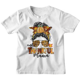 One Thankful Mama Funny Messy Bun Fall Autumn Thanksgiving V42 Youth T-shirt - Thegiftio UK