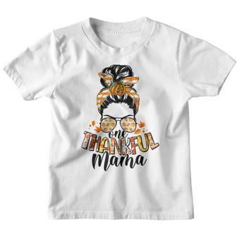 One Thankful Mama Funny Pumpkin Messy Bun Thanksgiving V5 Youth T-shirt - Thegiftio UK