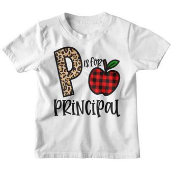 P Is For Principal Leopard Plaid Funny Back To School Gift Youth T-shirt - Thegiftio UK