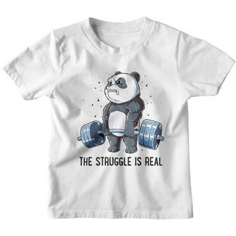 Panda The Struggle Is Real Weightlifting Fitness Gym Funny Youth T-shirt - Thegiftio UK