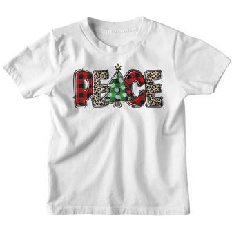 Peace Funny Leopard Buffalo Plaid Christmas Tree Xmas Youth T-shirt - Thegiftio UK