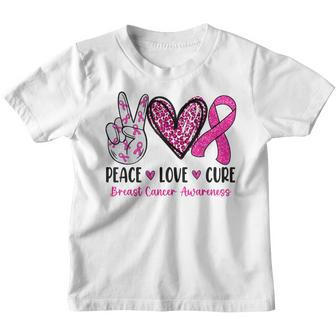 Peace Love Cure Breast Cancer Awareness We Wear Pink Ribbon Youth T-shirt - Thegiftio UK