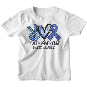Peace Love Cure Type 1 Diabetes Awareness T1d Blue Ribbon V5 Youth T-shirt - Thegiftio UK
