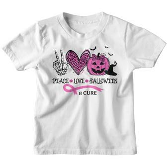 Peace Love Halloween And A Cure Breast Cancer Halloween Youth T-shirt - Thegiftio UK