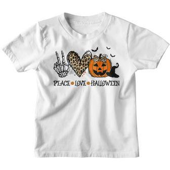 Peace Love Halloween Happy Halloween Pumpkin Leopard Heart V7 Youth T-shirt - Thegiftio UK