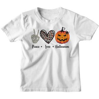 Peace Love Halloween Pumpkin Leopard Heart Happy Halloween Youth T-shirt - Thegiftio UK
