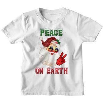 Peace On Earth Sign Merry Christmas Santa Hat Hippie Youth T-shirt - Thegiftio UK