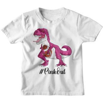 Pink Dinosaur Football Boys Pink Out Breast Cancer Youth T-shirt - Thegiftio UK