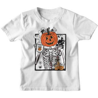 Pumpkin Skeleton Halloween Spice Creepy Costume Night Youth T-shirt - Thegiftio UK
