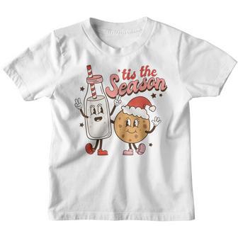 Retro Christmas Tis The Season Milk And Cookies Kids Youth T-shirt - Thegiftio UK