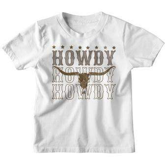 Retro Howdy Cow Bull Skull Cowboy Cowgirl Western Country Youth T-shirt | Mazezy AU