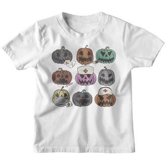 Retro Pumpkin Halloween Nurse Er Ed Icu Nurse Tech Aid Fall Youth T-shirt - Thegiftio UK