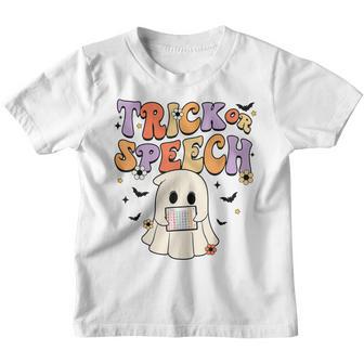 Retro Slp Halloween Cute Ghost Trick Or Speech Spooky Season Youth T-shirt - Thegiftio UK