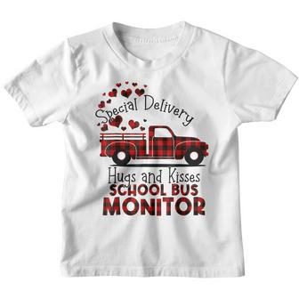 School Bus Monitor Funny Valentines Day Plaid Cute Hearts Youth T-shirt - Seseable