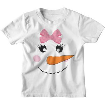 Snow Girl Snowman Face Carrot Nose Pink Bow Gifts Youth T-shirt - Thegiftio UK