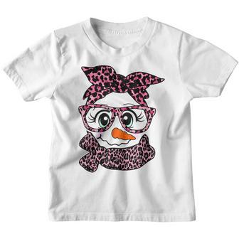 Snowman Face Pink Leopard Bandana Glasses Christmas Girls Youth T-shirt - Thegiftio UK