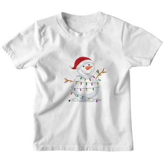 Snowman With Fairy Lights And Merry Christmas Youth T-shirt - Thegiftio UK