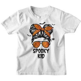 Spooky Kid Halloween For Girls Youths Messy Bun Scary Youth T-shirt - Thegiftio UK