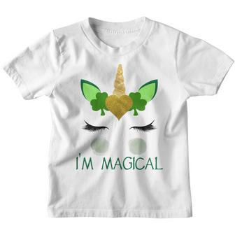 St Patricks Day Unicorn Face Girls Teen Kids Im Magical Youth T-shirt | Mazezy