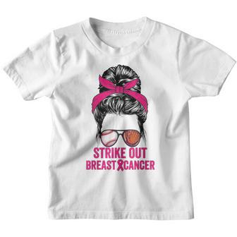Strike Out Breast Cancer Awareness Messy Bun Baseball Youth T-shirt - Thegiftio UK