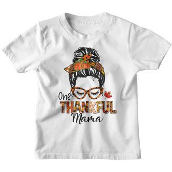 Thankful Mama Messy Bun Mom Fall Autumn Thanksgiving Leopard Youth T-shirt - Thegiftio UK